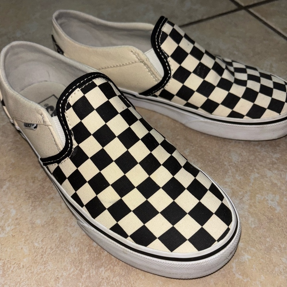 Vans Black and Cream Checkerboard Canvas Sneakers